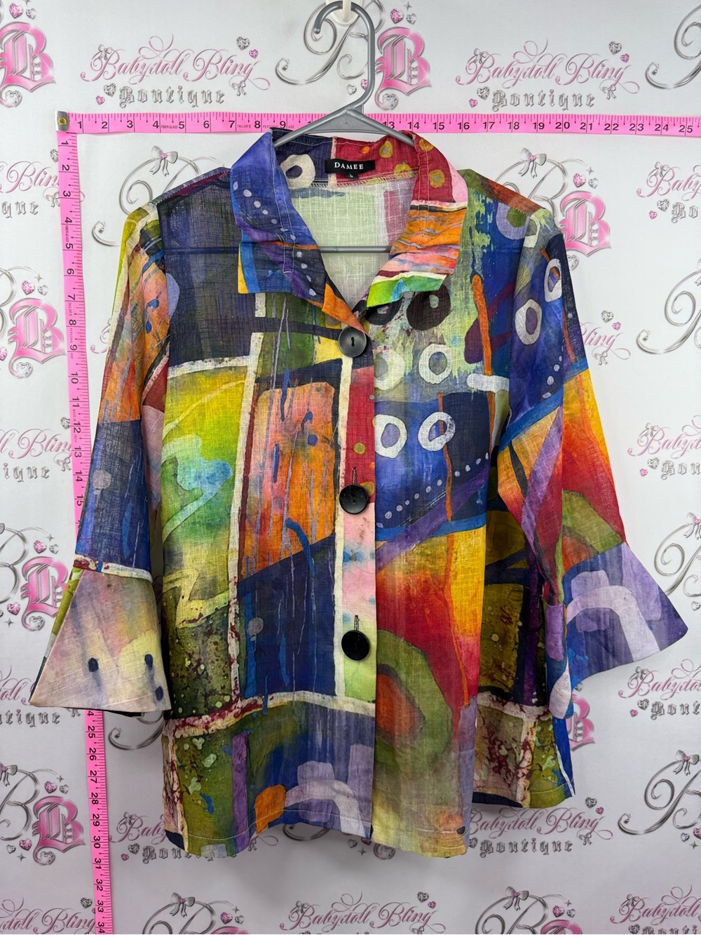 DAMEE blouse art style buttons Multicolor Abstract Patchwork Button-Front Blouse
